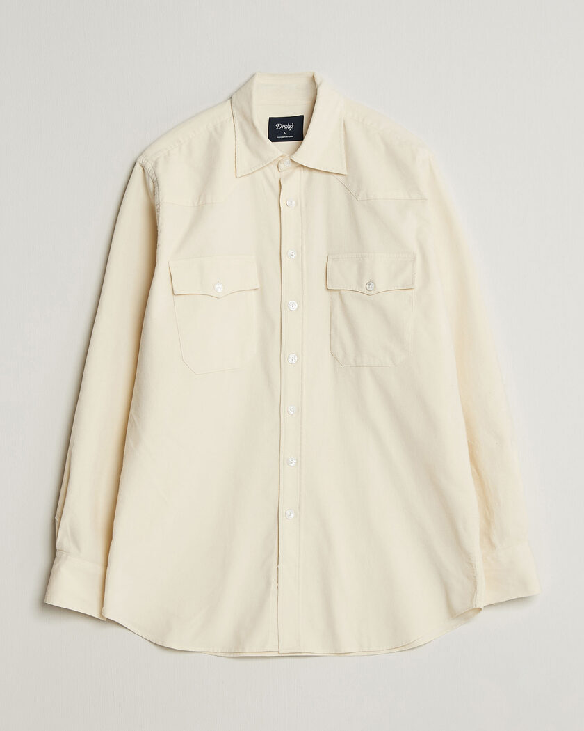 Drake's Needlecord Western Shirt White – Wit