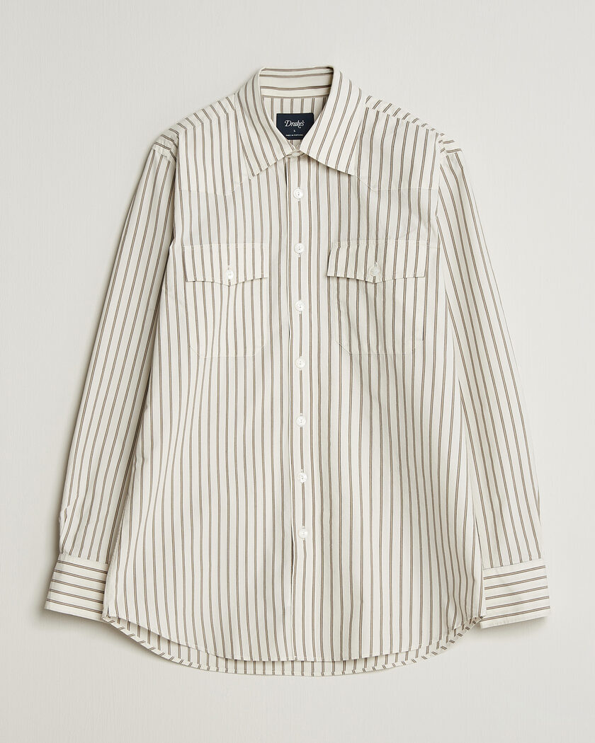 Drake's Striped Western Shirt White – Wit