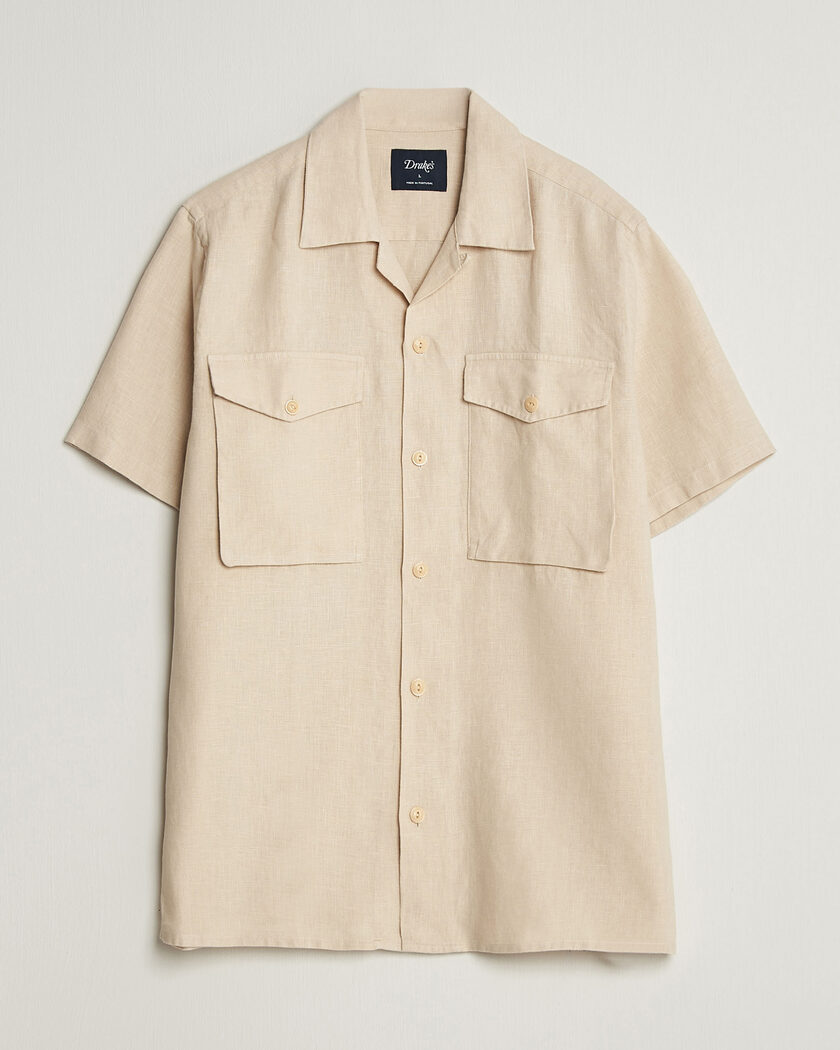 Drake's Military Short Sleeve Camp Collar Shirt Ecru – Wit
