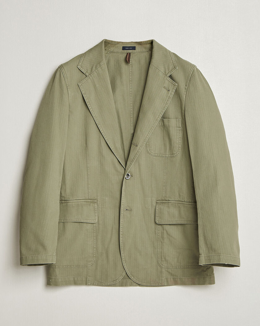 Drake's MKI Herringbone Games Blazer Olive – Groen
