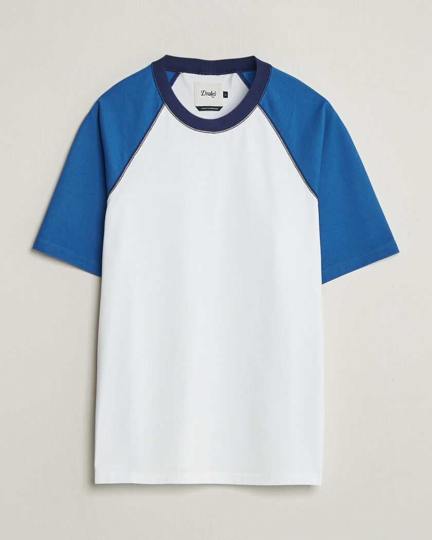 Drake's Two Tone Raglan T-Shirt White/Blue – Blauw