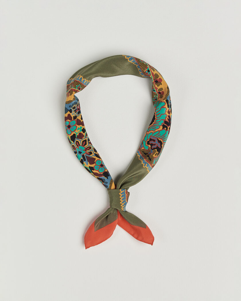 Drake's Paisley Print Crepe Silk Bandana Olive – Groen