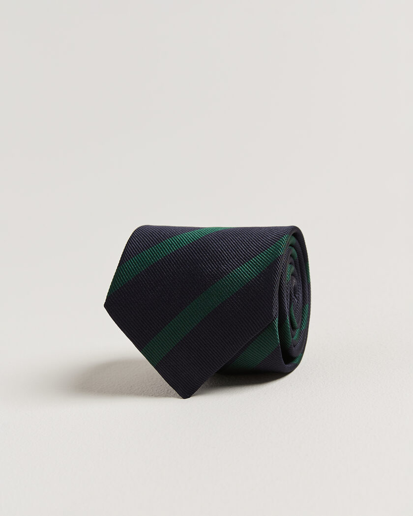 Drake's Bar Stripe Reppe Silk Tie Navy/Green – Blauw