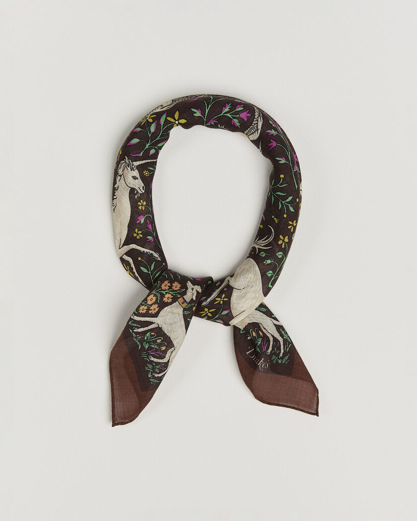 Drake's Unicorn Print Wool/Silk Bandana Brown – Bruin