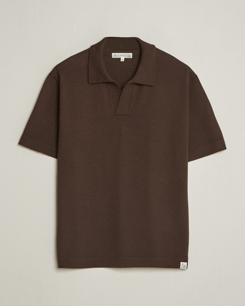 Merz b. Schwanen Relaxed Fit Merino Knitted Polo Coffee – Bruin