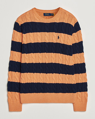 Polo Ralph Lauren Striped Cotton Cable Sweater Orange Navy Combo – Meerkleurig