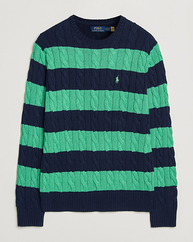 Polo Ralph Lauren Striped Cotton Cable Sweater Navy Green Combo – Groen