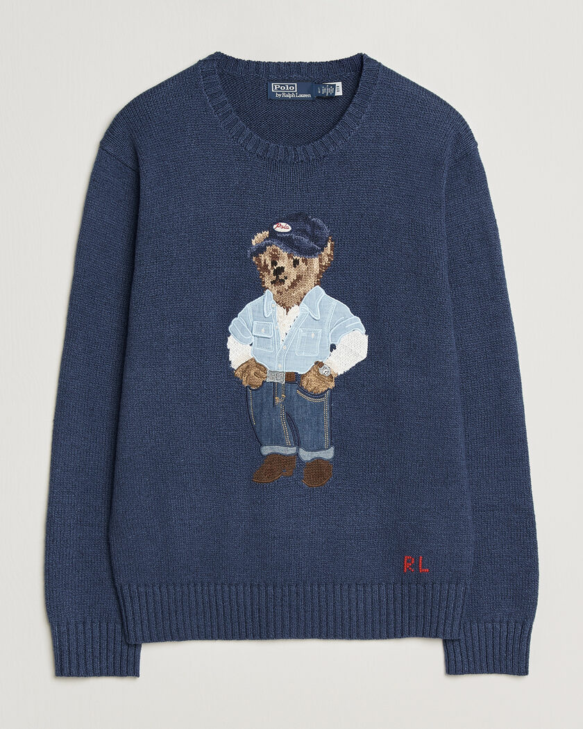 Polo Ralph Lauren Cotton Linen Bear Sweater Light Navy – Blauw