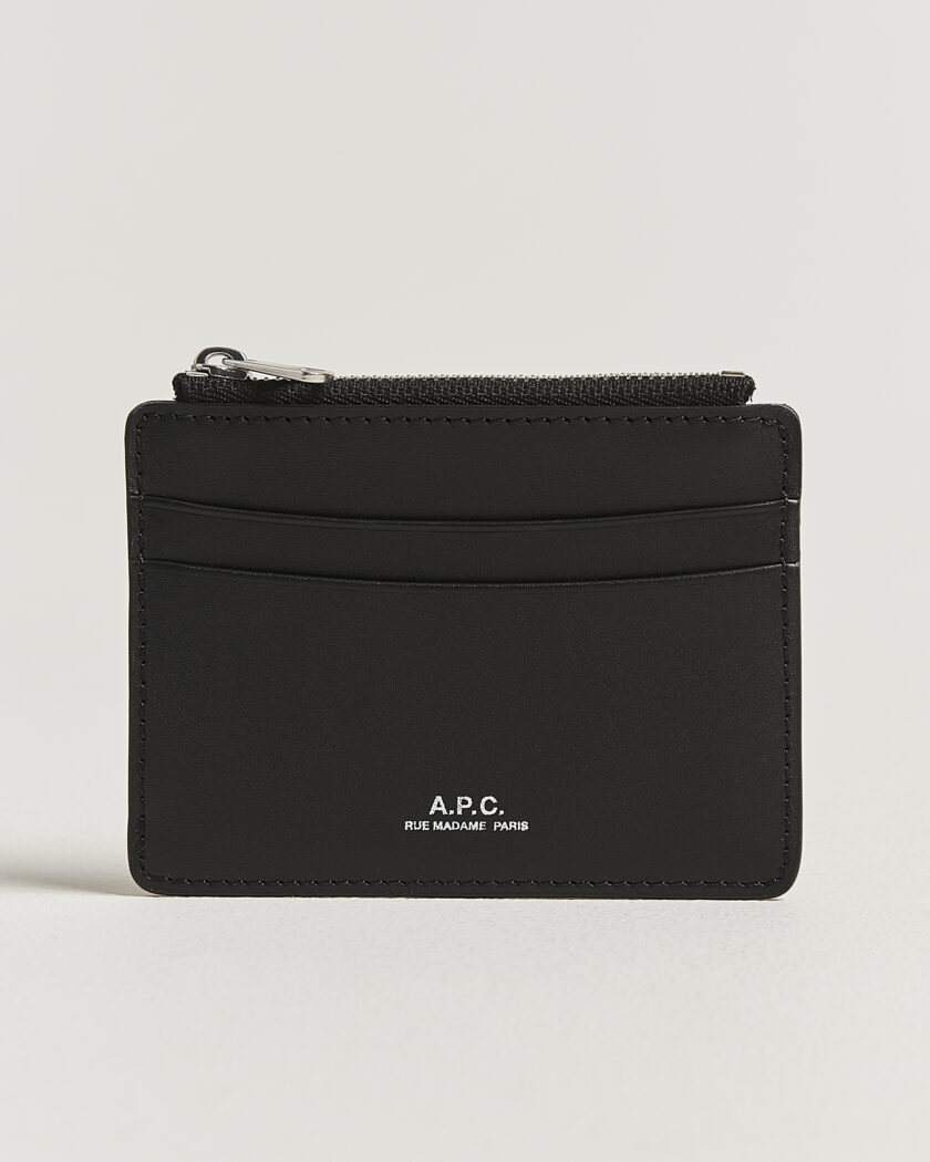A.P.C. Zip Calf Leather Card Holder Black – Zwart