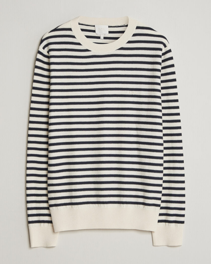 A.P.C. Paul Striped Knitted Sweater Ecru/Dark Navy – Blauw