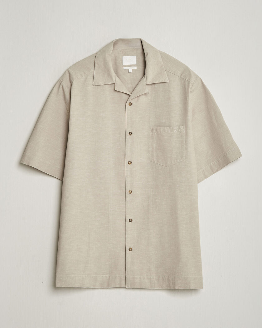 A.P.C. Jude Cotton/Linen Short Sleeve Shirt Sage Green – Groen