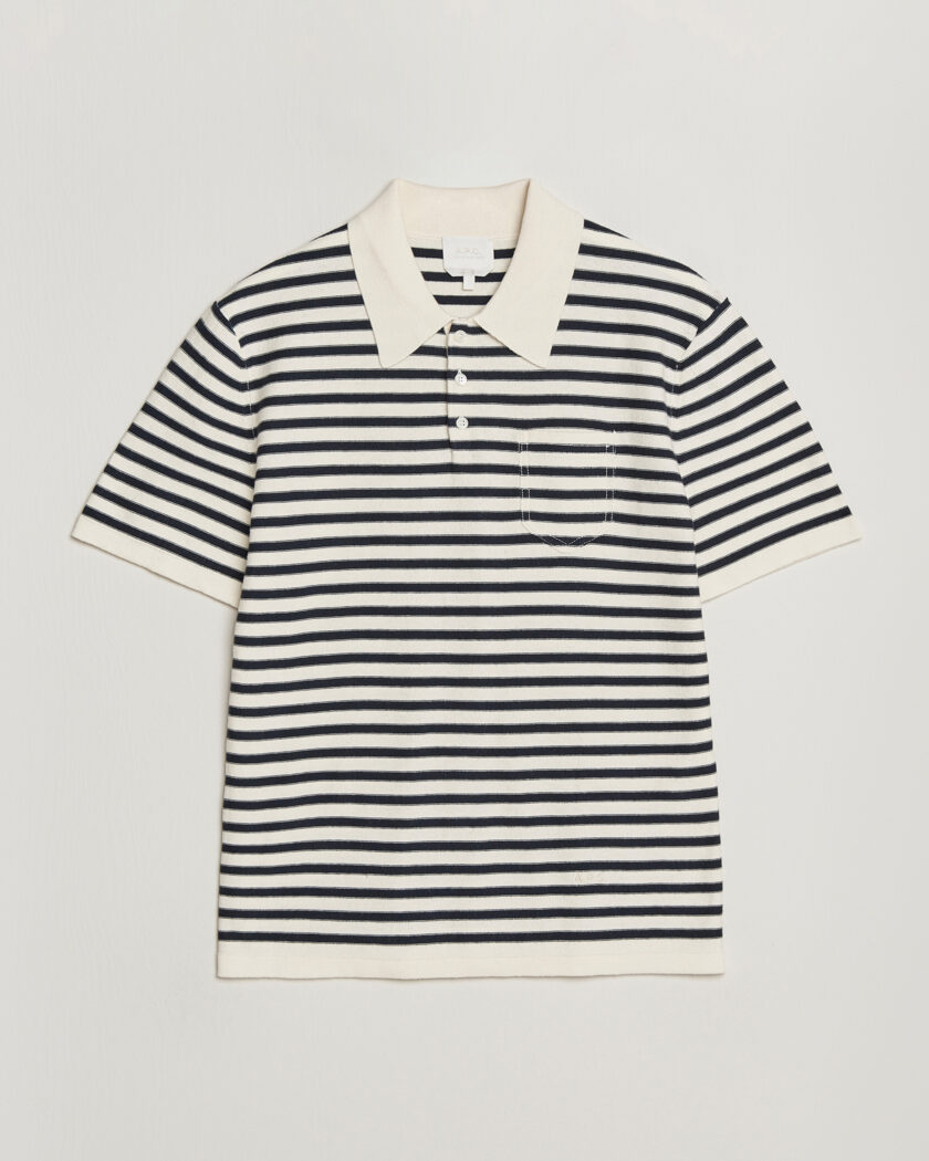 A.P.C. Eliot Cotton/Cashmere Knitted Polo Ecru/Navy – Blauw