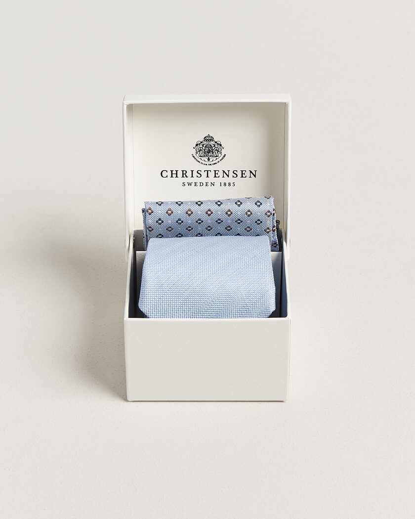 Amanda Christensen Box Set Printed Silk 8cm Tie With Pocket Square Blue – Blauw