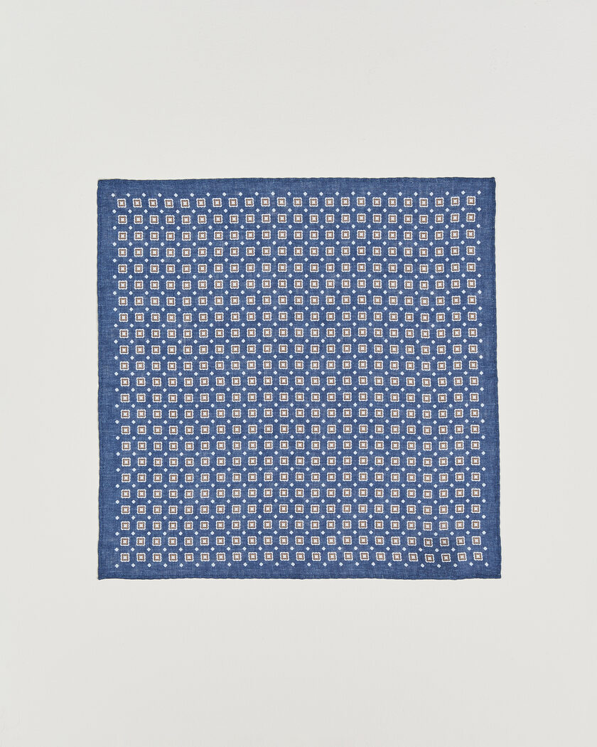 Amanda Christensen Linen Medallion Pocket Square Navy – Blauw