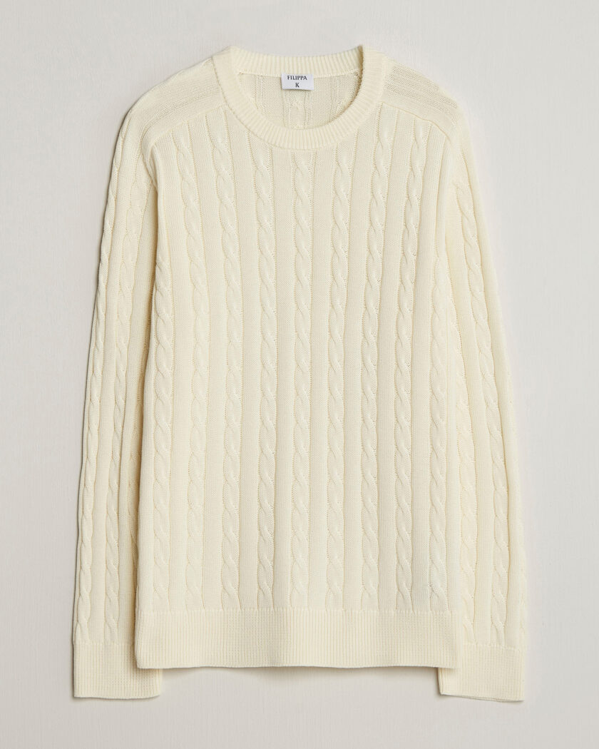 Filippa K Cotton Cable Crew Neck Sweater Calico White – Wit