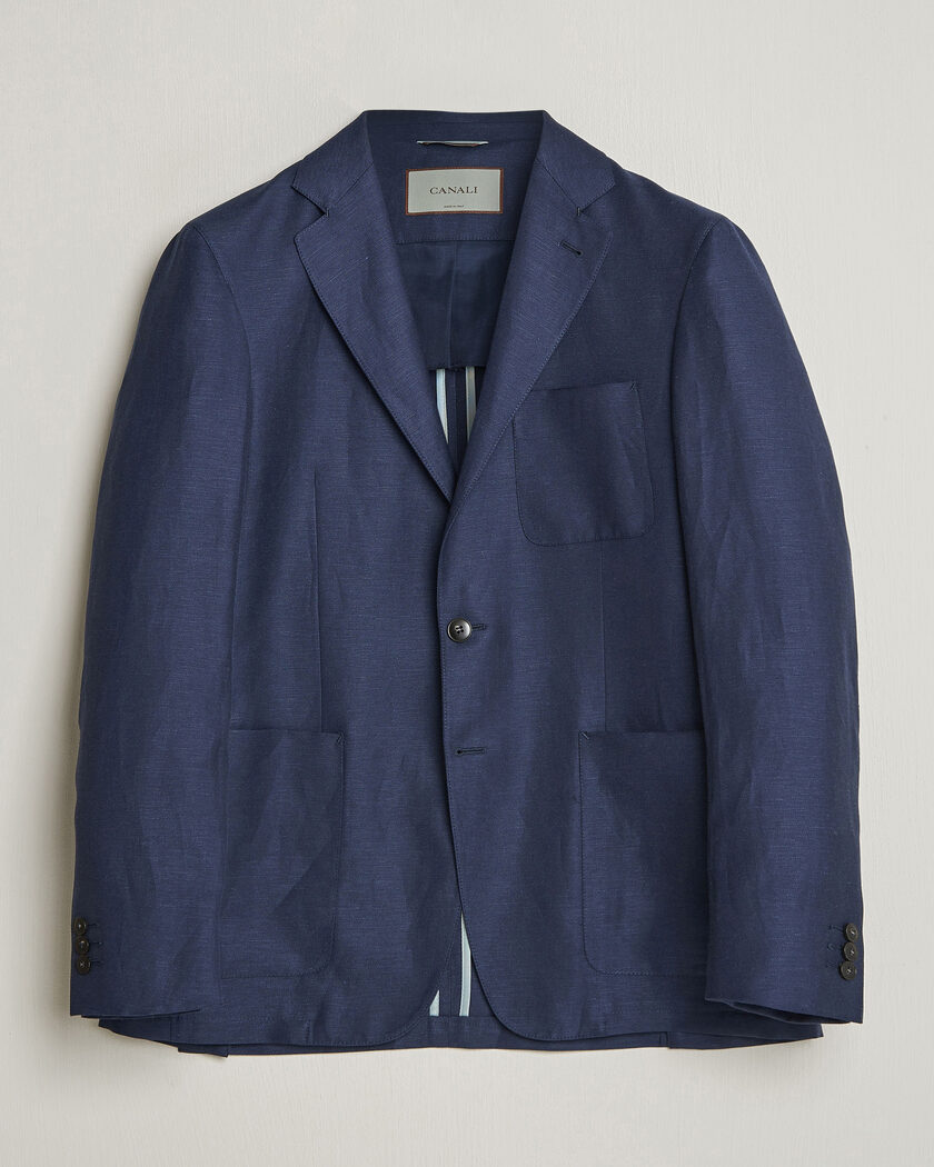 Canali Unconstructed Wool/Linen Blazer Dark Blue – Blauw