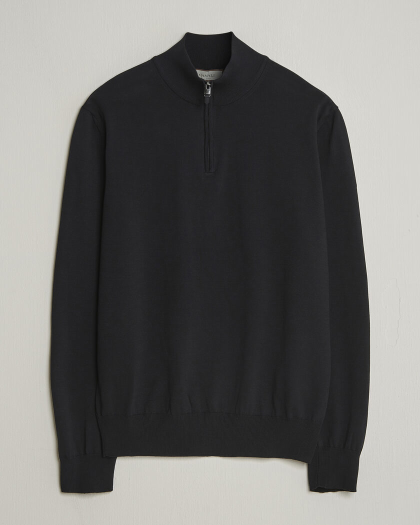 Canali Cotton Half Zip Black – Zwart