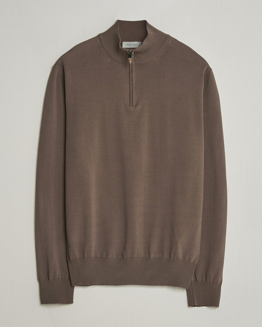 Canali Cotton Half Zip Brown – Bruin