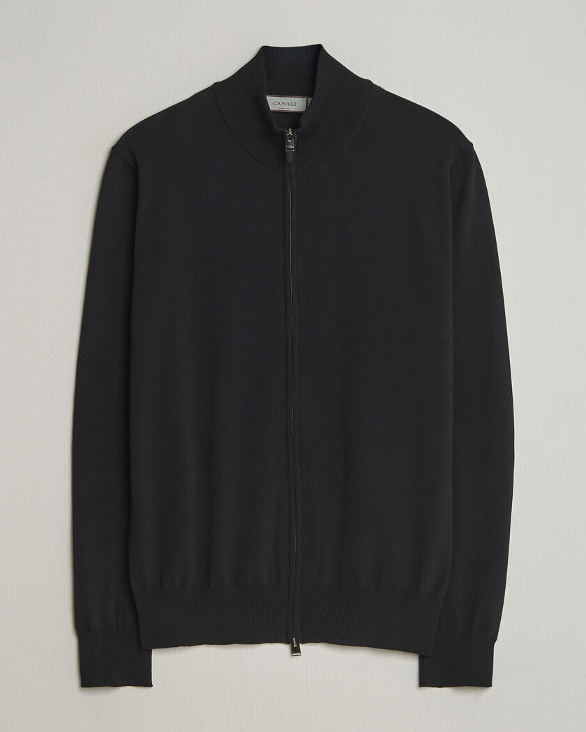 Canali Cotton Full Zip Black – Zwart