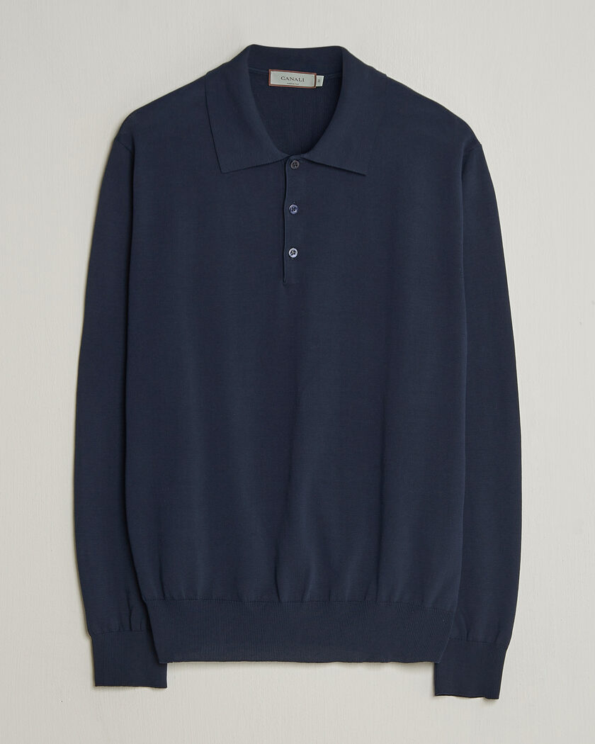 Canali Cotton Long Sleeve Polo Navy – Blauw