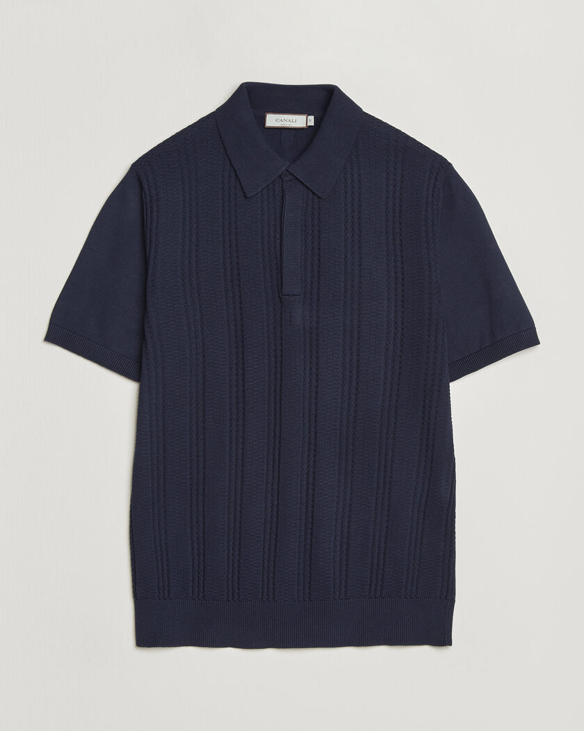 Canali Jacquard Short Sleeve Polo Navy – Blauw