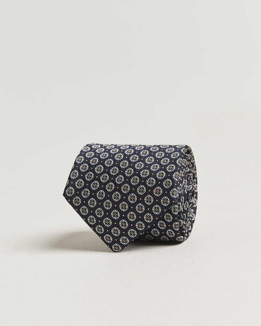Canali Jacquard Flower Silk Tie Navy – Blauw