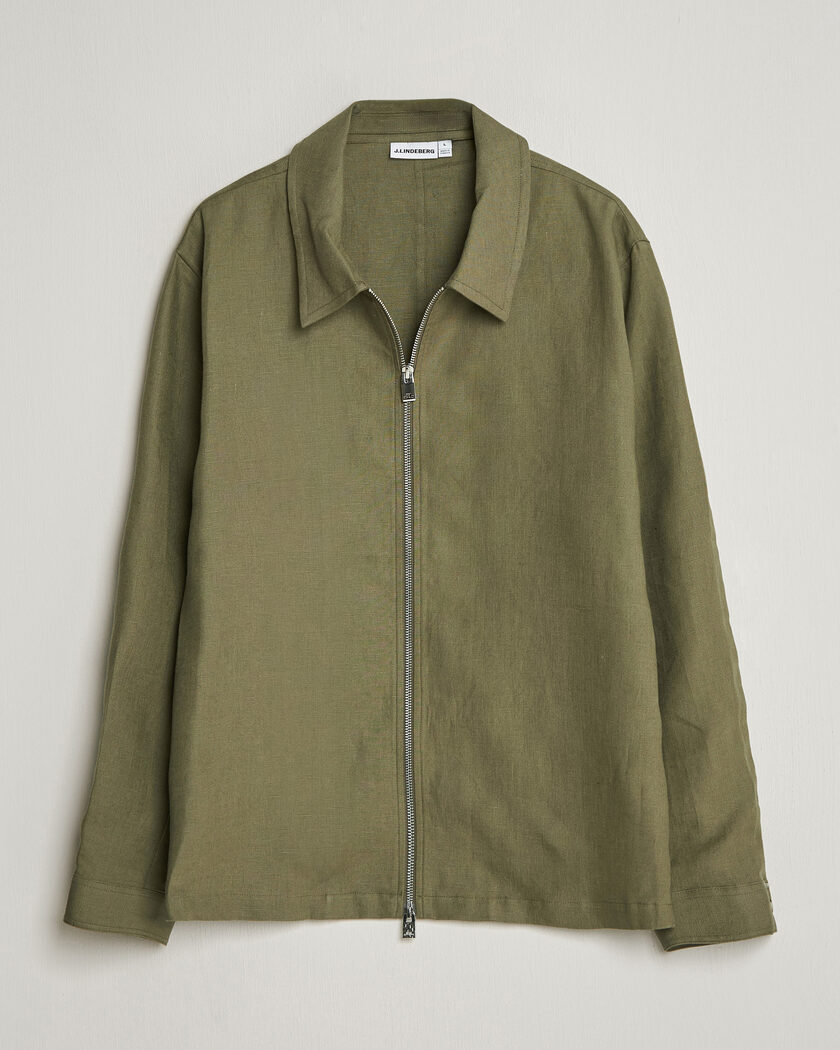 J.Lindeberg Julius Drape Linen Overshirt Kalamata – Groen