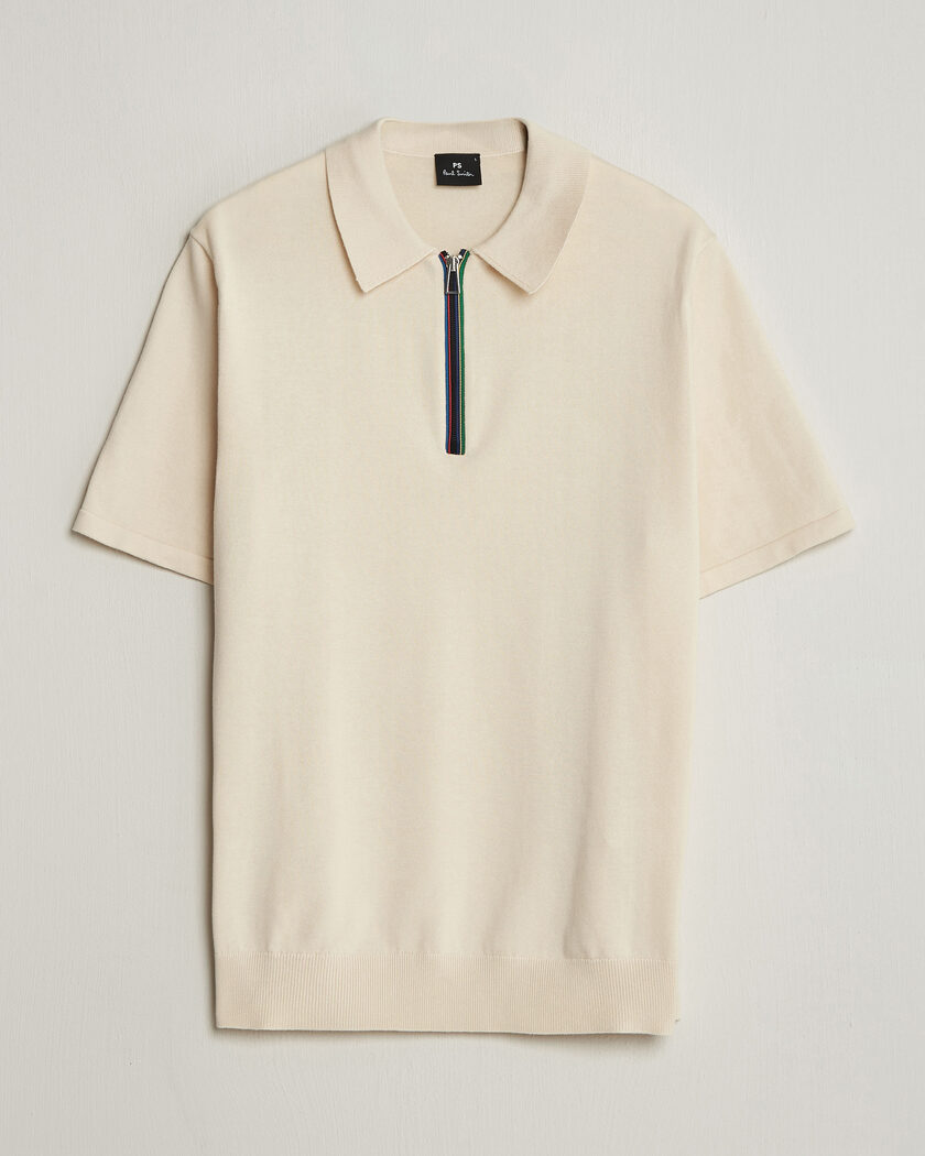 PS Paul Smith Cotton Knitted Half Zip Polo Off White – Wit