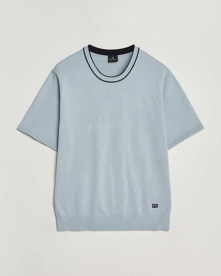 PS Paul Smith Cotton Knitted T-Shirt Light Blue – Blauw