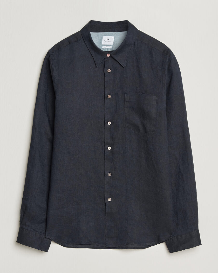 PS Paul Smith Tailored Fit Linen Shirt Navy – Blauw