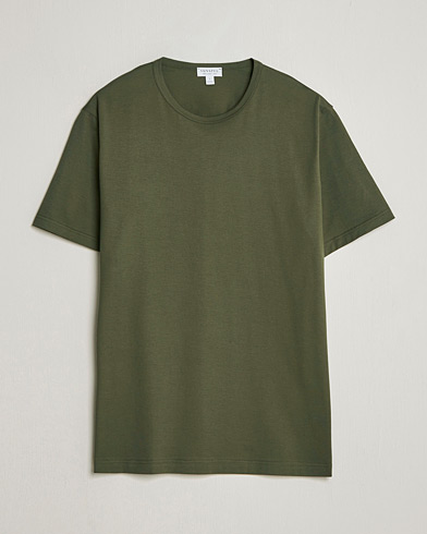 Sunspel Crew Neck Q82 Cotton T-Shirt Deep Olive – Groen