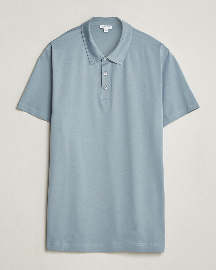 Sunspel Cotton Jersey Polo Stone Blue – Blauw