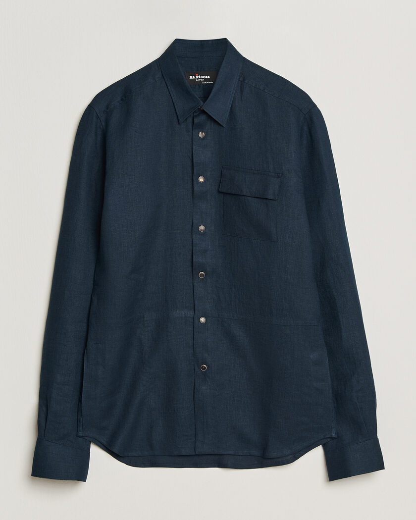 Kiton Linen Overshirt Navy – Blauw