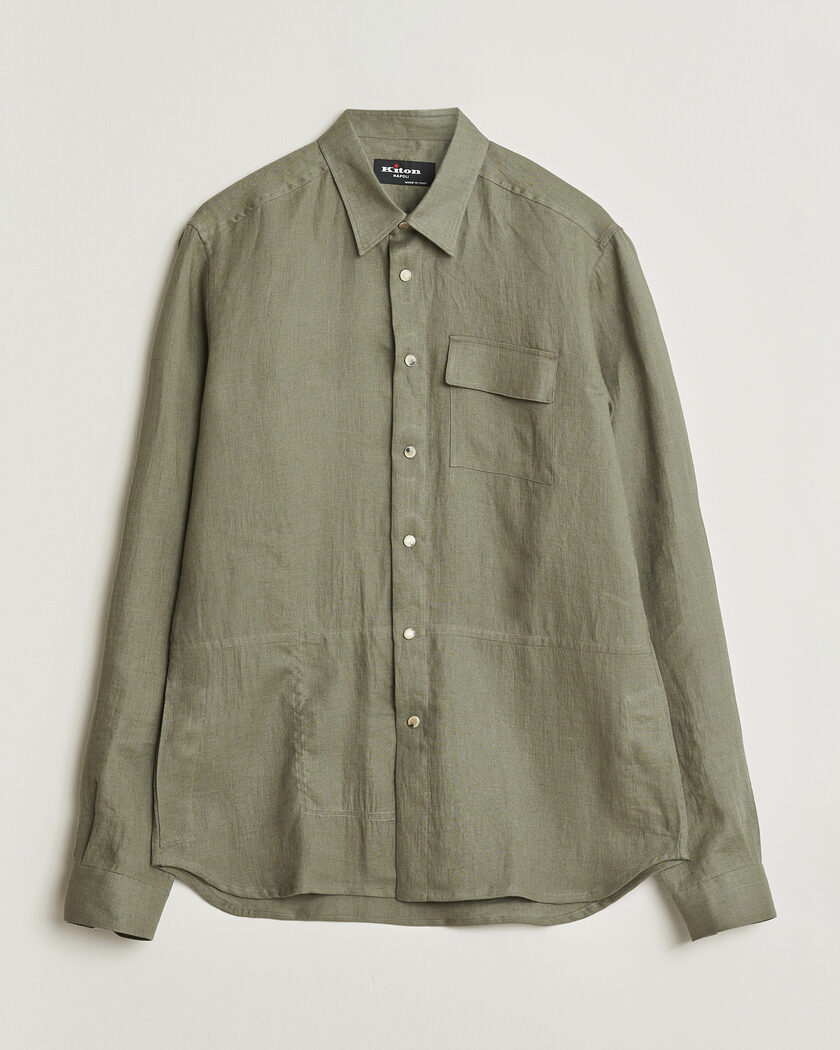 Kiton Linen Overshirt Khaki – Groen