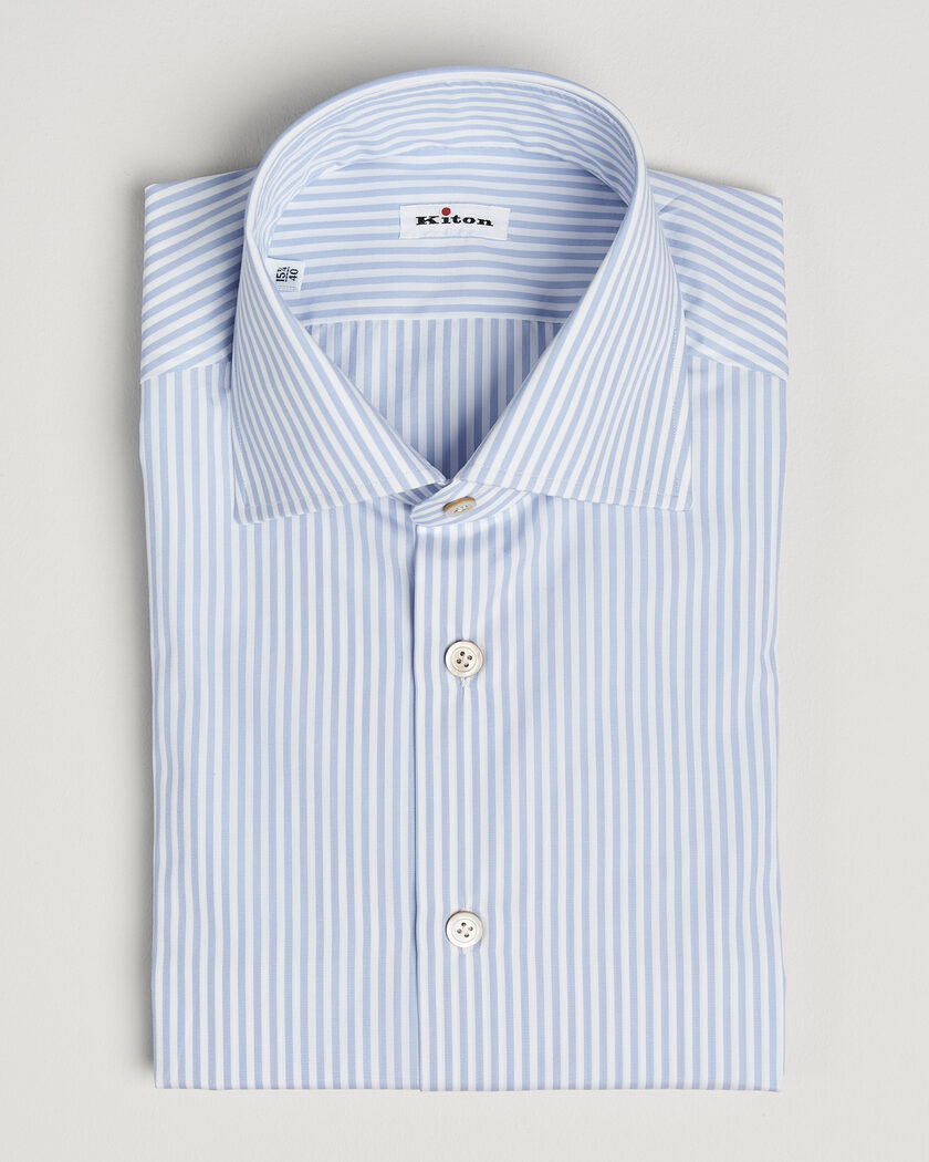 Kiton Slim Fit Dress Shirt Light Blue Stripe – Blauw