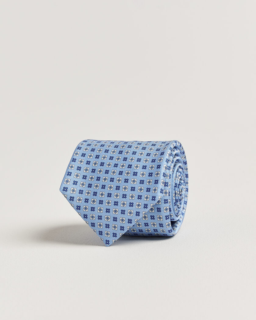 Kiton Printed Flower Silk Tie Light Blue – Blauw