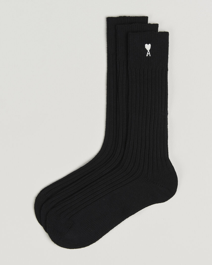 AMI 3-Pack Heart Logo Cotton Socks Black – Zwart