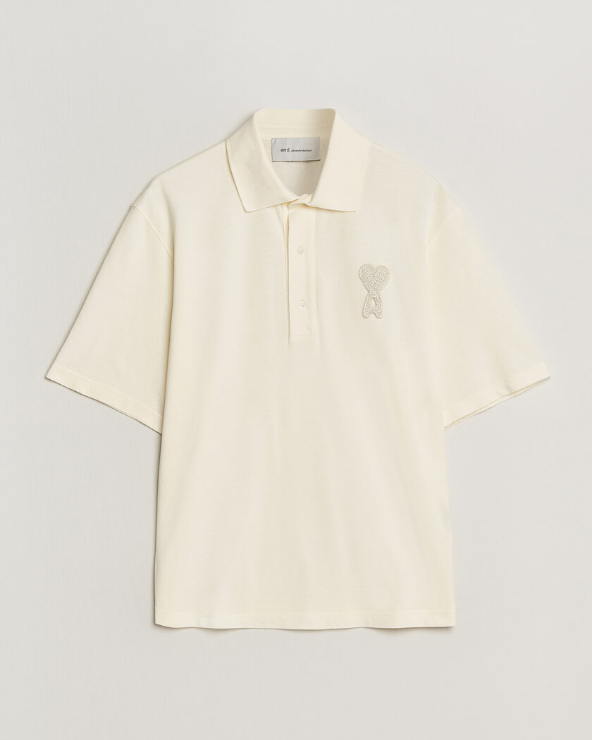 AMI Knitted Heart Logo Polo Creme – Wit