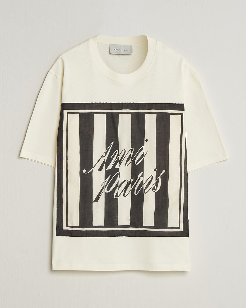 AMI Boxy Fit Printed T-Shirt Creme – Wit