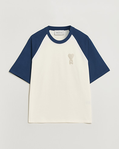 AMI Knitted Heart Logo T-Shirt Creme/Navy – Blauw
