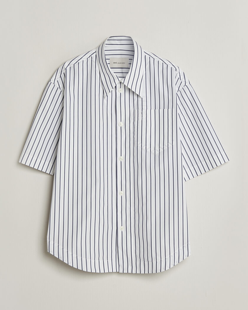 AMI Short Sleeve Camp Collar Shirt White/Blue – Blauw