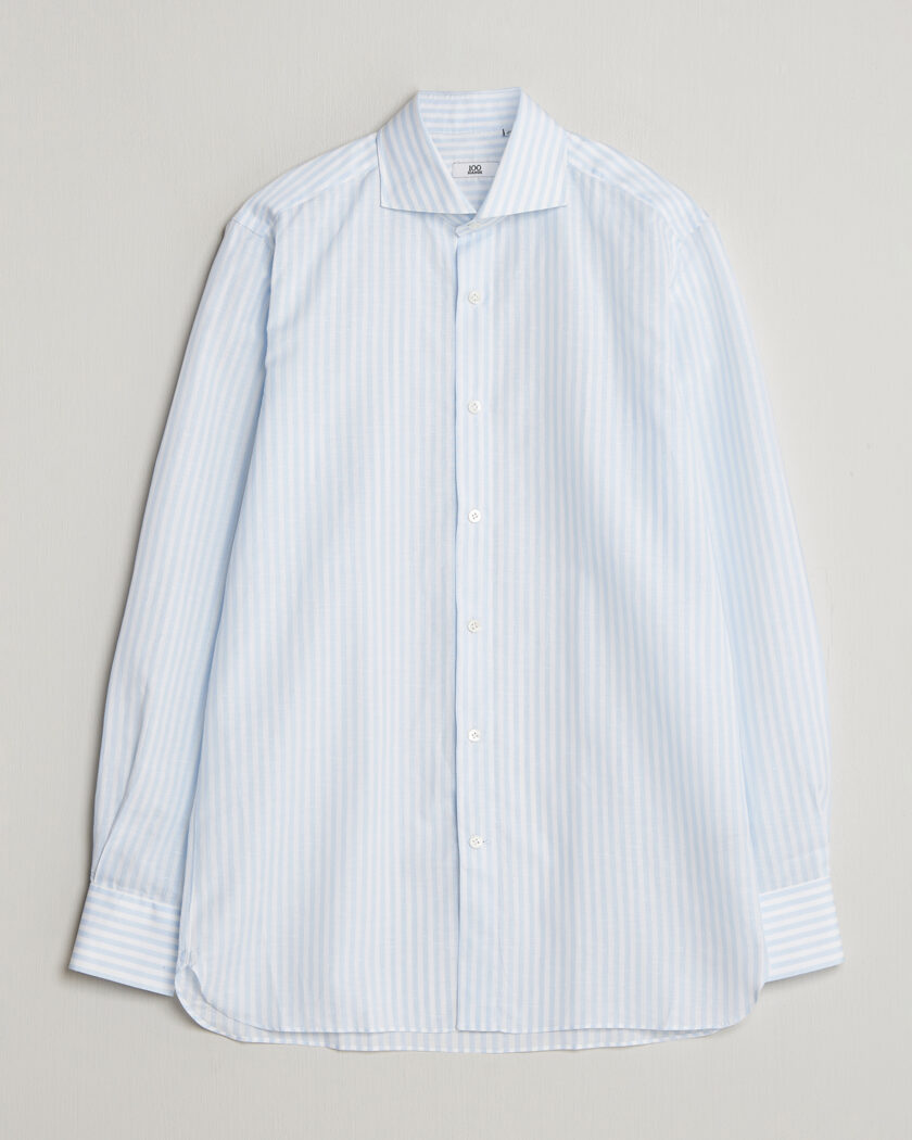100Hands Cotton/Linen Bengal Stripe Shirt Light Blue – Blauw