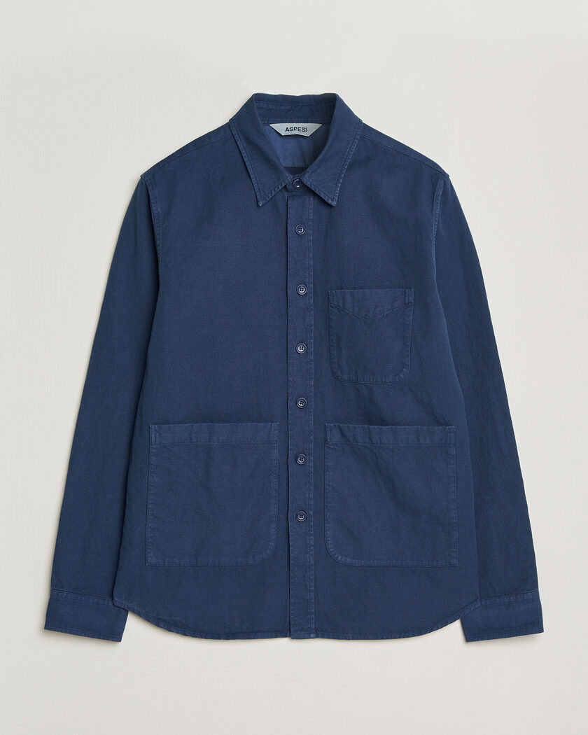  Aspesi Garment Dyed Utility Shirt Dark Blue – Blauw