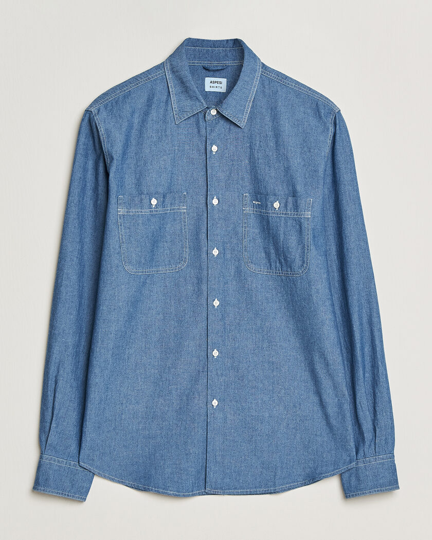 Aspesi Chambray Work Shirt Medium Blue – Blauw