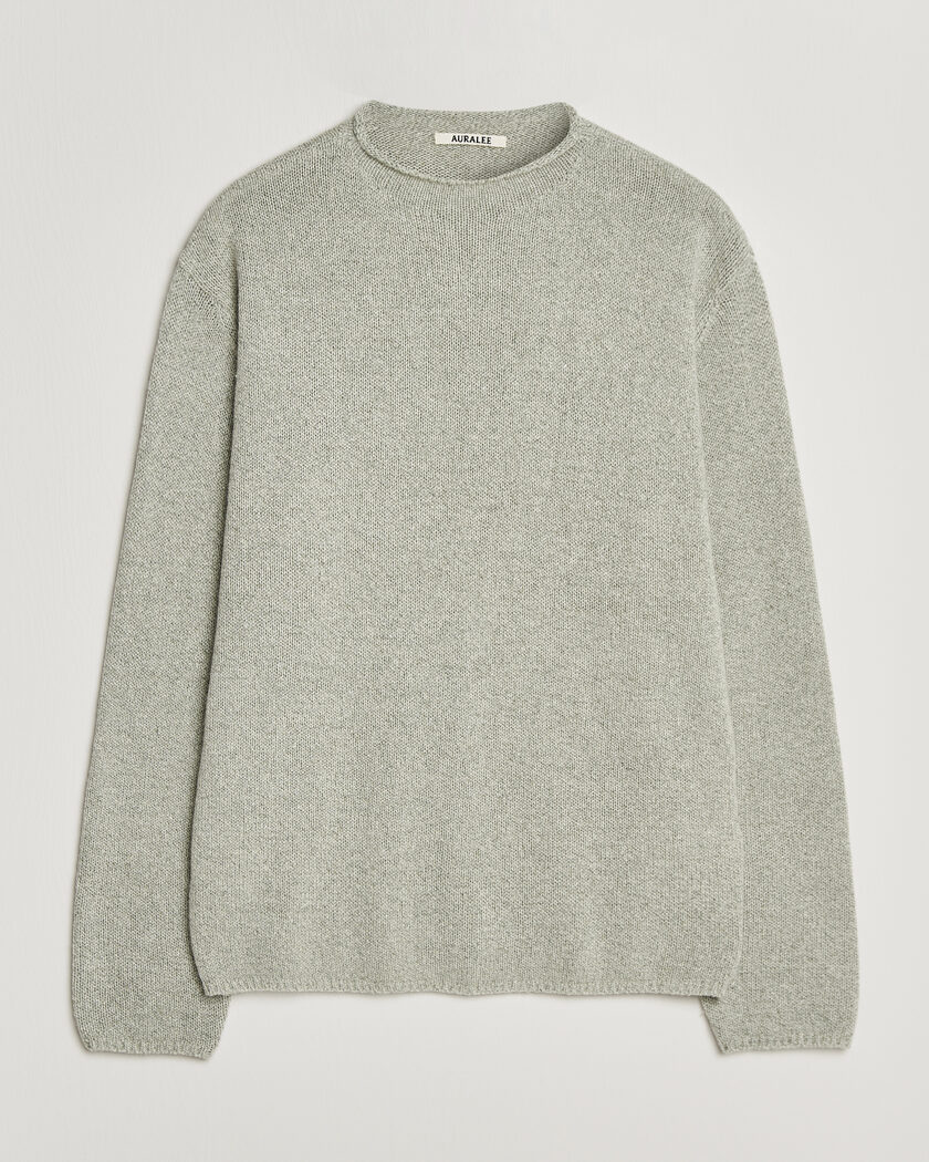Auralee Cashmere/Silk Crew Neck Mint Melange – Groen