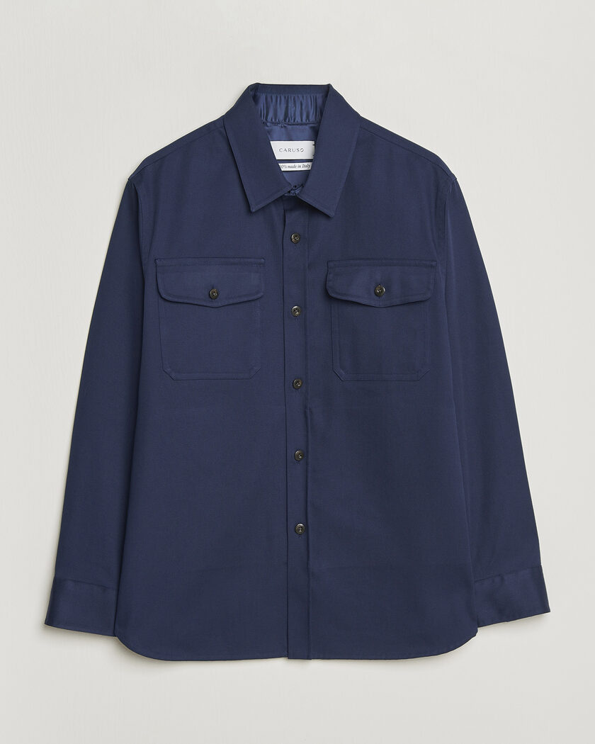 Caruso Twill Cotton Overshirt Navy – Blauw