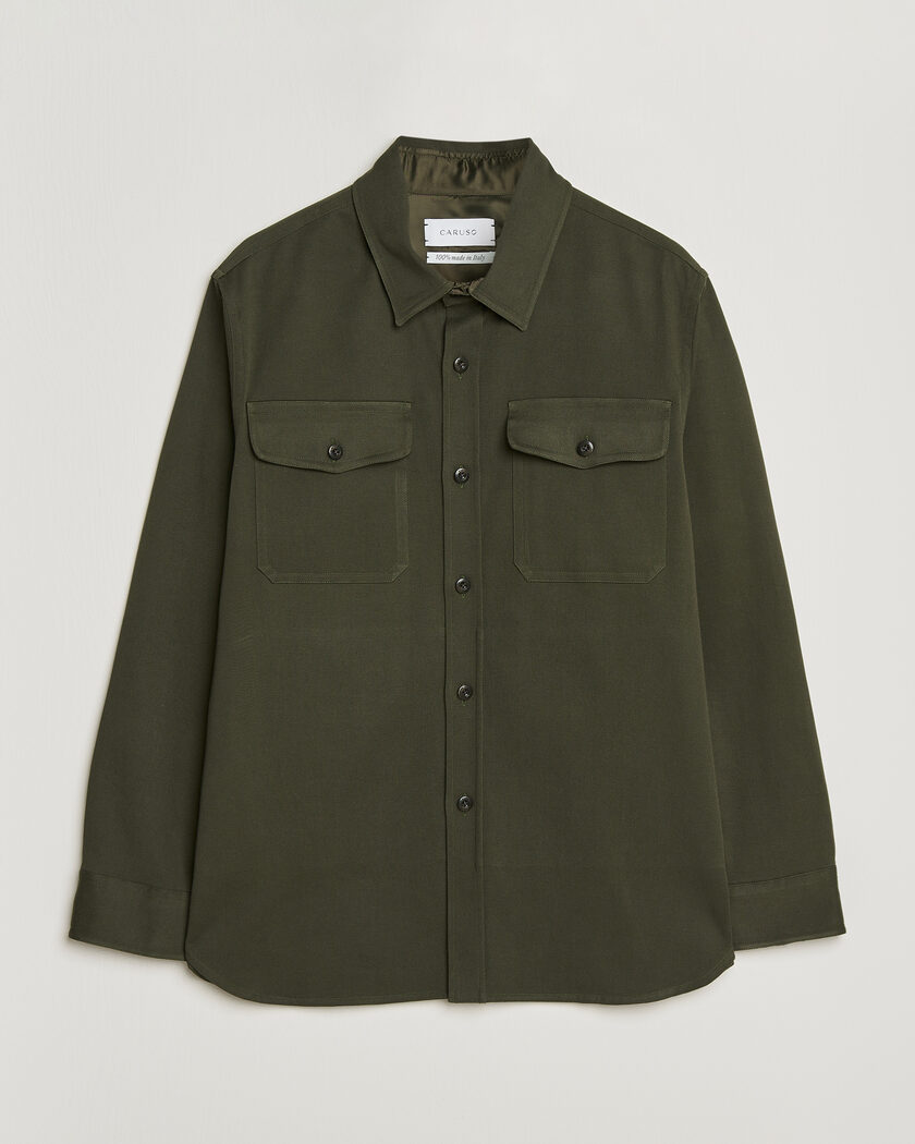 Caruso Twill Cotton Overshirt Dark Green – Groen