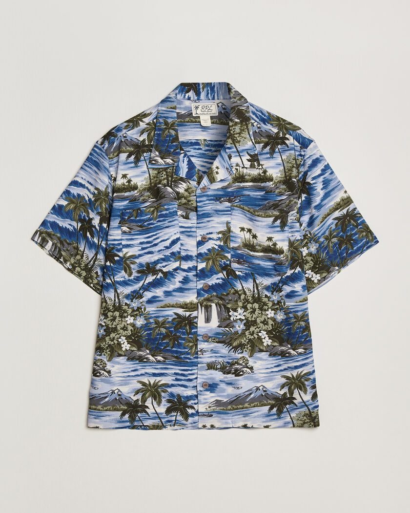 RRL Printed Camp Shirt Blue – Blauw