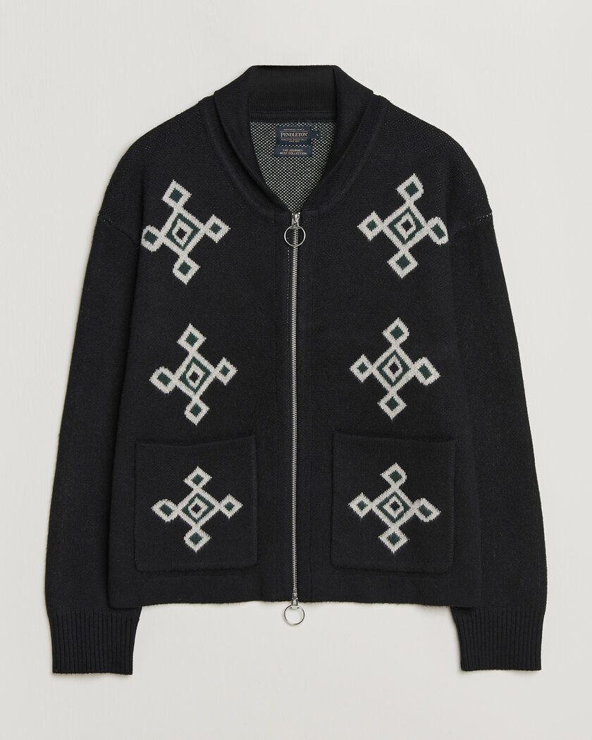 Pendleton Jacquard Motif Zip Cardigan Midnight – Zwart