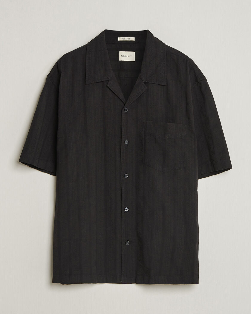 Gant Relaxed Fit Dobby Striped Camp Shirt Black – Zwart